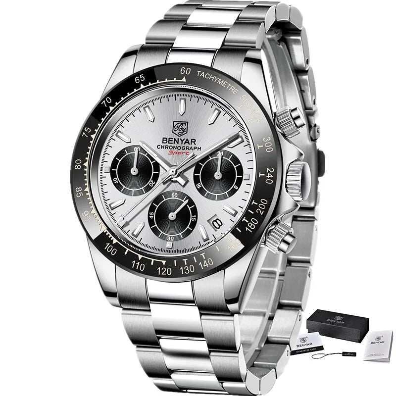 2024 BENYAR New Watches Men Luxury Brand Chronograph Male Sport Watches Waterproof Stainless Steel Quartz Watch Relojes Hombre