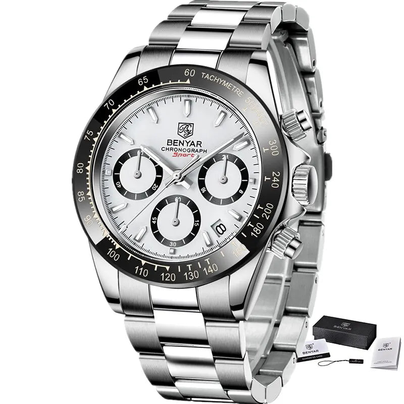 2024 BENYAR New Watches Men Luxury Brand Chronograph Male Sport Watches Waterproof Stainless Steel Quartz Watch Relojes Hombre