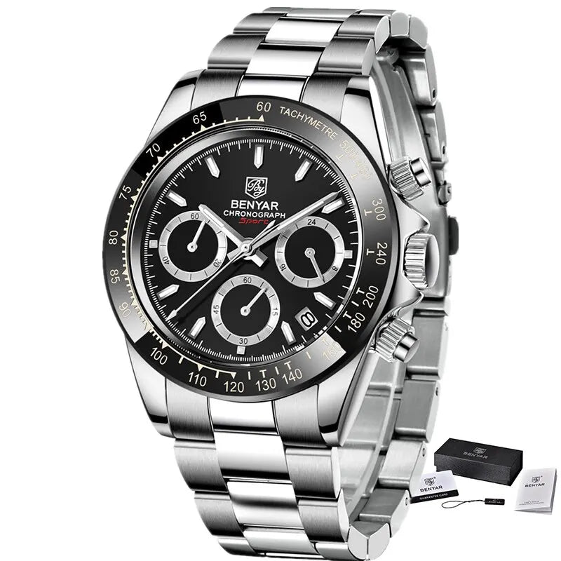 2024 BENYAR New Watches Men Luxury Brand Chronograph Male Sport Watches Waterproof Stainless Steel Quartz Watch Relojes Hombre