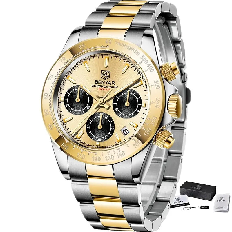 2024 BENYAR New Watches Men Luxury Brand Chronograph Male Sport Watches Waterproof Stainless Steel Quartz Watch Relojes Hombre